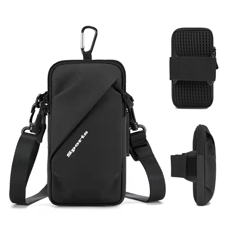 Phone Holder Arm Bands, Small Crossbody Shoulder Holsters Bag with Arm Band, Fits iPhone and All Cell Phones, Use for Running, Walking, Hiking & Biking (Plus Size,Black) Black