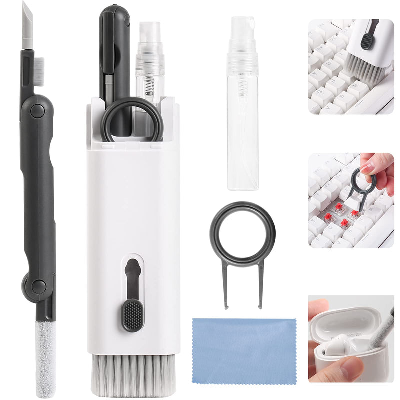 7 in 1 Electronic Cleaner kit, Cleaning Kit for monitor Keyboard Airpods MacBook iPad iPhone iPod, Screen Dust Brush Including Soft Sweep, Swipe, Airpod Cleaner Pen, Key Puller and Spray Bottle (Grey) Grey