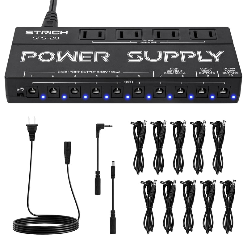 [AUSTRALIA] - STRICH SPS-20 Guitar Power Supply 10 Isolated DC Output for 9V/12V/18V Effect Pedal 