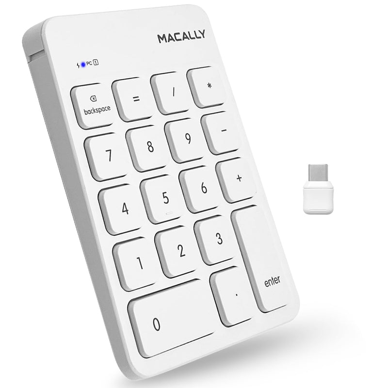 Macally USB C Wireless Number Pad | Numeric Keypad for Mac MacBook iMac | Wireless 10 Key for Laptop PC Computer Notebook Surface Chrome (2.4G USB) Perfect for Data Entry Numpad Number Keyboard