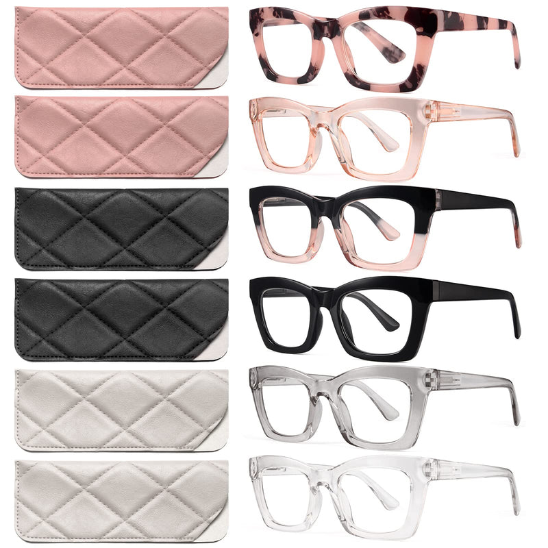 6 Pack Oprah Style Reading Glasses for Women Blue Light Blocking Computer Square Readers with Spring Hinge Men (A1 Mix, 1.5) A1 Mix 1.5 x