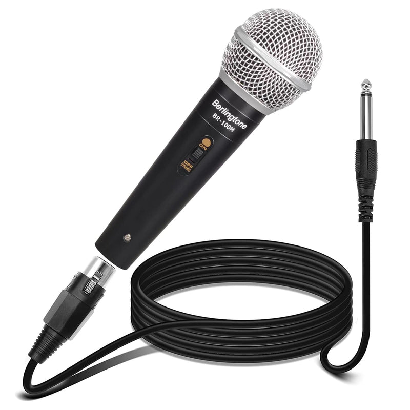 Dynamic Vocal Microphone - Metal Casing, Microphone for Singing, Speaking, Wired, 25ft XLR Cabel, Cardioid, with ON/Off Switch, Black/Silver