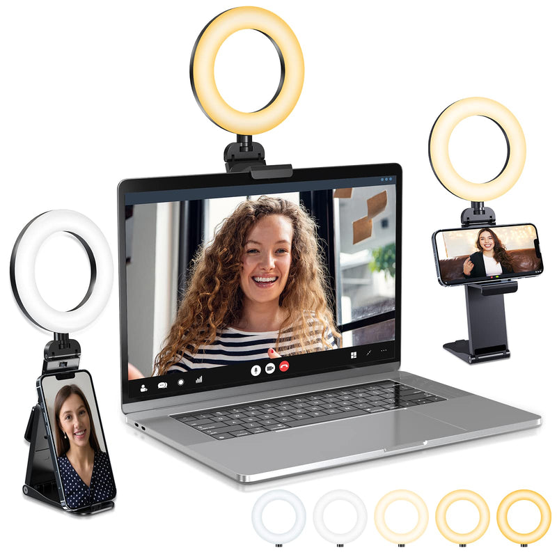 Video Conference Lighting Kit, Ring Light for Computer Laptop Monitor,Desktop Ring Lights for Remote Working, Distance Learning,Zoom Call Lighting, Self Broadcasting and Live Streaming Black2