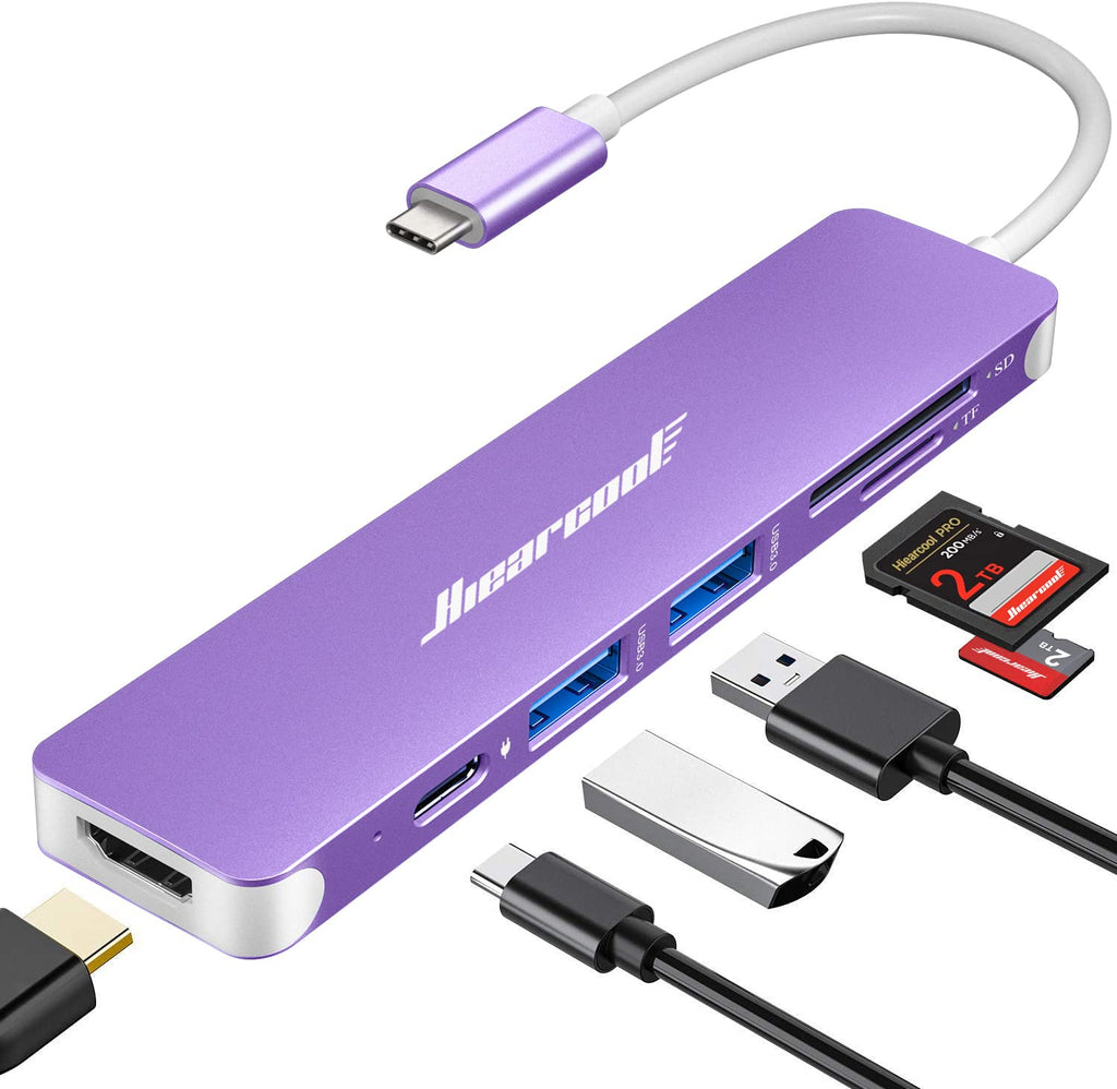 Hiearcool USB C Hub for MacBook Pro M2, USB C Adapter for MacBook Air M1, USB C to HDMI Multi-Port Adapter 7 in 1 USB C Dock HDMI Adapter for MacBook Thunderbolt 3 4 Laptops and Other Type C Devices Purple