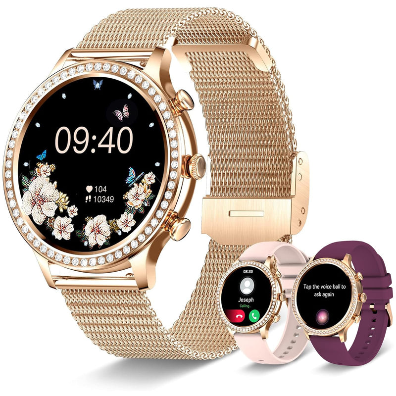 Women's Smart Watch(Call Receive/Dial), Fitness Tracker Waterproof Smartwatch for Android iOS Phones with 1.32" HD Full Touch Screen AI Voice Control Heart Rate Sleep Monitor Pedometer Rose Gold