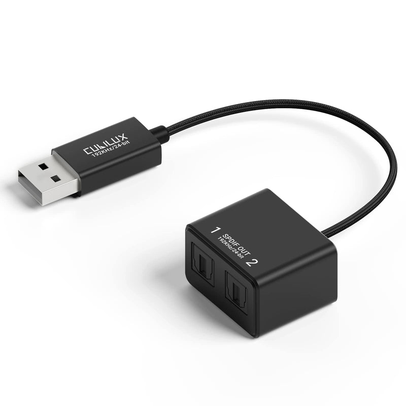 Cubilux USB A to Dual TOSLINK Optical Audio Splitter, USB Type A to Double SPDIF Converter, USB 2-Way S/PDIF Adapter Compatible with PS4/PS5 Lenovo Dell HP Laptop Computer Surface USB A to Dual SPDIF