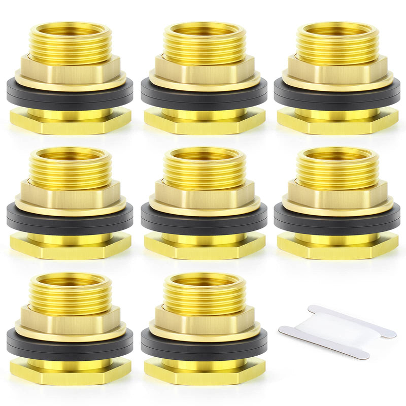 [AUSTRALIA] - GASHER 8PCS Brass 1/2" Female 3/4" Male Bulkhead Tank Connector Adapter Fitting with Rubber Ring 1/2" Female-3/4" Male Without End Caps 8 