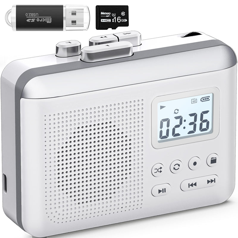 Portable Cassette Player Recorder Converter,Cassette to MP3 via SD Card, Walkman Cassette Tape Player with 1000mah Rechargeable Battery,Built-in Microphone&Speaker,Headphone Jack,16GB SD Card