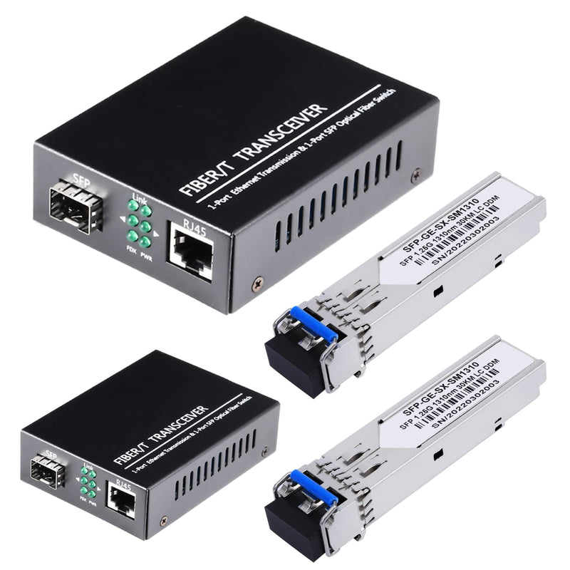 2 Pack 1.25G/s Bidi Gigabit Single-Mode Fiber to Ethernet Media Converter with 2PCS Bidi SFP LC Dual Transceiver Module Included, 10/100/1000Base-Tx to 1000Base-LX SMF RJ45 to SFP Slot up to 550M Include SingleMode LC Dual Core Port