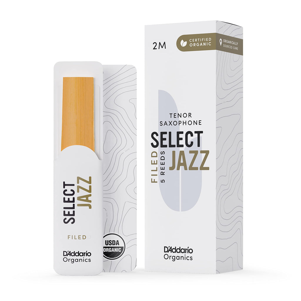 D'Addario Organic Select Jazz Filed Tenor Saxophone Reeds - Sax Reeds - The First & Only Organic Reed - 2 Medium, 5 Pack