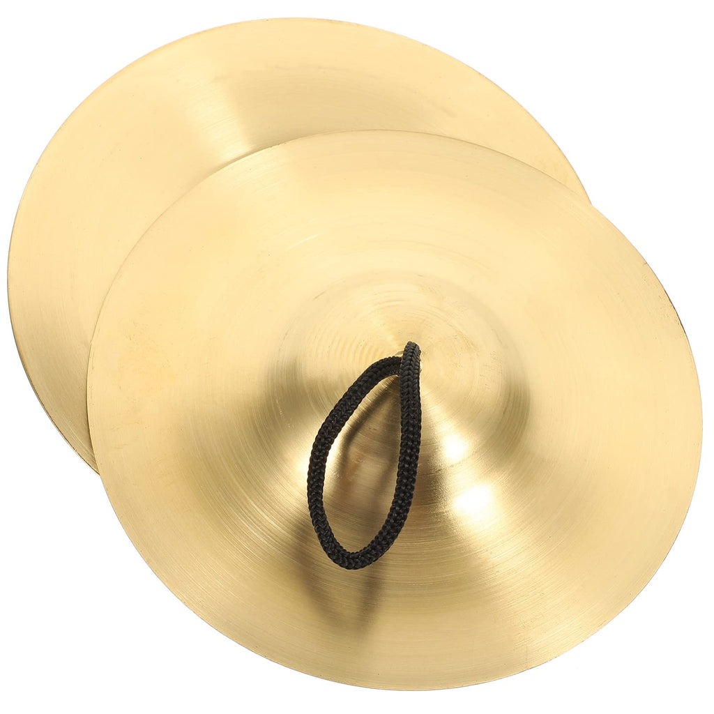 Vaguelly 1 Pair Hand Cymbals, 6 Inch Small Marching Cymbal Copper Finger Cymbals, Metal Finger Zills with Band Percussion Instrument for Adults, Kids, Party Gold 15X15cm