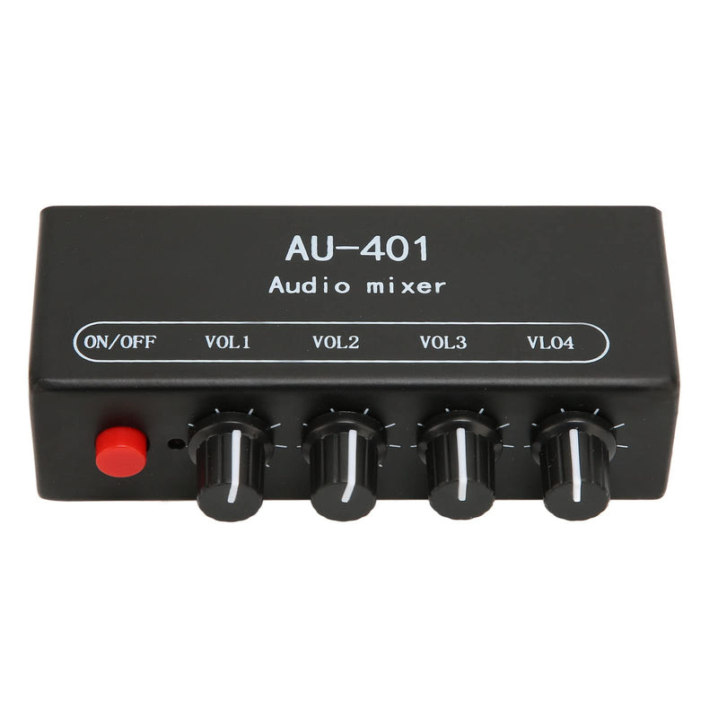 Audio Mixer, 4 in 1 Out Independent Volume Control 3.5mm Stereo Socket 2x Amplification Line Mixer Anti Interference Metal Housing Mini Audio Mixer for PC, Cell Phones, Laptops