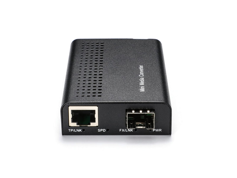 QSFPTEK Mini Unmanaged 1x 10/100/1000Base-T RJ45 to 1x 1000Base-X SFP Slot Gigabit Ethernet to Fiber Media Converter, AC 100V~240V or DC 5~12V Optional RJ45 to SFP