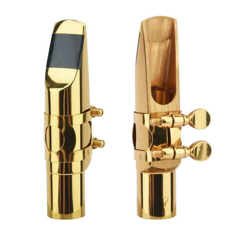 [AUSTRALIA] - Alto Sax Saxophone Mouthpiece w/Cap & Ligatures, Brass Metal Eb Alto Sax Mouthpieces 7C for Saxophone Professionals and Beginners (Gold - 7C) 