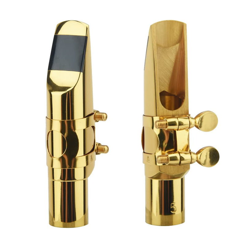 [AUSTRALIA] - Alto Sax Saxophone Mouthpiece w/Cap & Ligatures, Brass Metal Eb Alto Sax Mouthpieces 5C for Saxophone Professionals and Beginners (Gold - 5C) 