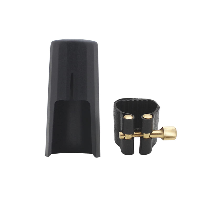 [AUSTRALIA] - PU Leather Alto Saxophone Ligature Clip Fastener with Saxophone Mouthpiece Plastic Cap For Alto Sax Saxophone 