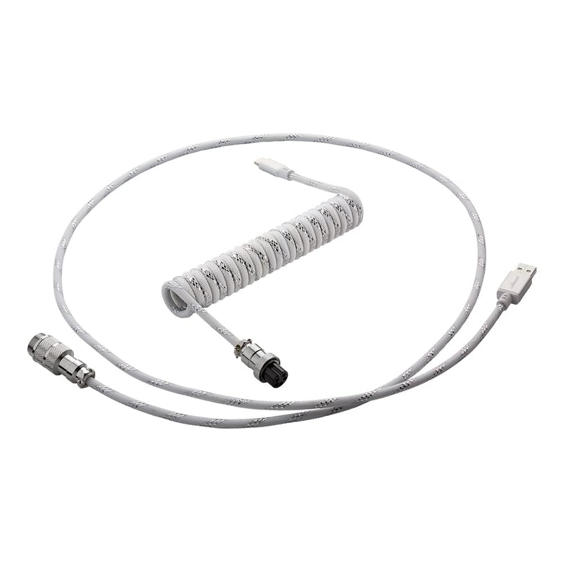 CableMod Pro Coiled Keyboard Cable (Sterling Foil White, USB A to USB Type C, 150cm) Sterling White (White/Silver on White)
