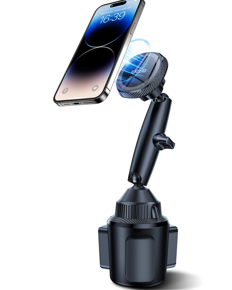 EXELIQ Magnetic Cup Holder Phone Cradle for Magsafe, Flexible Tri-Pivot Arm | Powerful N54 Magnet Cup Phone Holder for Car Tesla Truck SUV, Compatible with iPhone 17 16 15 14 13 12, Samsung [Not Charger]