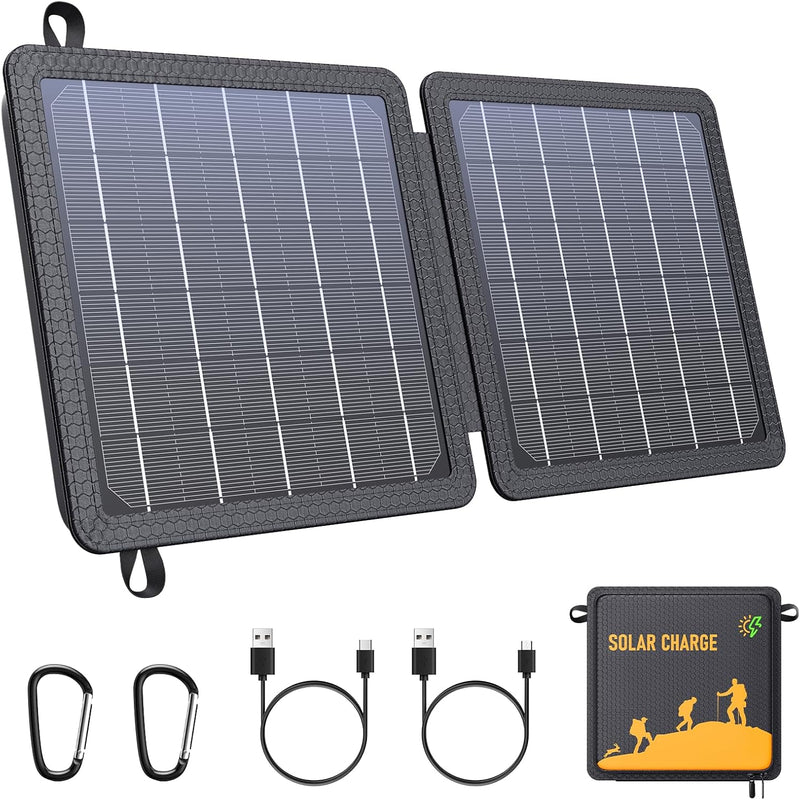 BLAVOR 10W Portable Solar Charger(5V/2A Max), Waterproof IPX4 Foldable Solar Panel with Dual Smart USB Output Compatible with iPhone Xs/X/8/7, iPad, Samsung for Outdoor Hiking Camping Backpacking