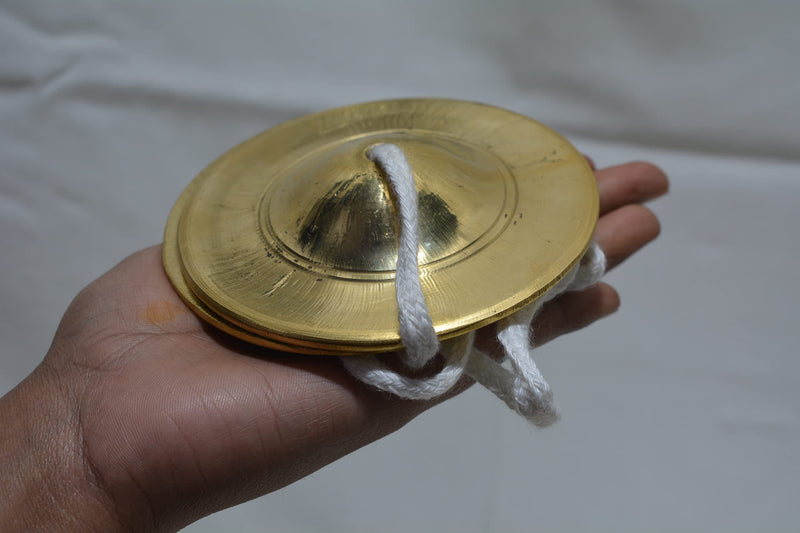 Brass Manjira Cymbals for Puja, Meditation & Kirtan | Traditional Indian Hand Percussion Instrument with Rope | Small Kartal Jodi for Bhajan, Aarti, Temple Worship & Spiritual Music