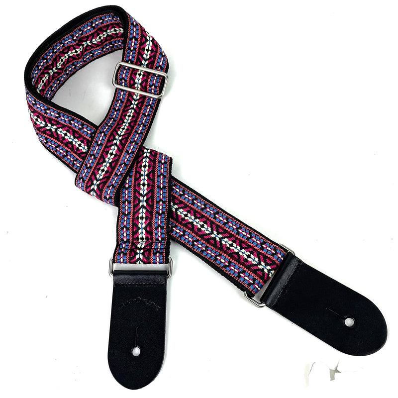 [AUSTRALIA] - Walker And Williams H-19-M Vintage Series Guitar Strap Red, Blue & Cream Yucatan Style Weave With Thick Leather Ends For Acoustic, Electric, And Bass Guitars 