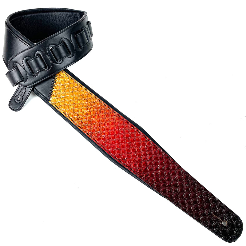 Walker And Williams KB-06 Premium Carved Fish Scale Guitar Strap In Painted Sunset Finish For Acoustic, Electric, And Bass Guitars