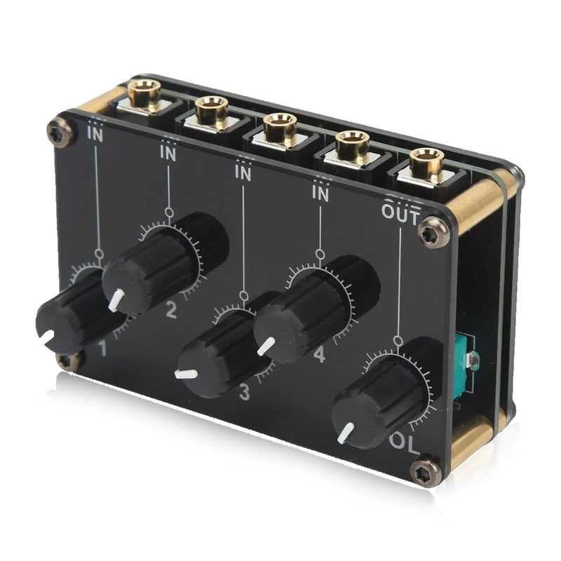 Audio Mixer, 4 Input 1 Output Mini Low Noise Sound Board Console Portable Passive Stereo Audio Mixer Mini Stereo Live Studio Console Audio Recording Mixers Music Mixer Machine