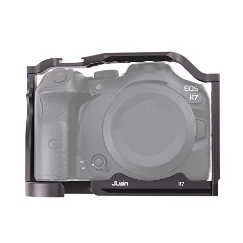 R7 Cage, Hersmay Aluminium Camera Cage for Canon EOS R7 Mirrorless Cameras with Cold Shoe,Handle Locating Holes,Multiple 1/4" 3/8" Screw Holes