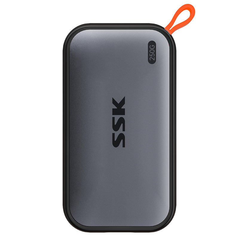 SSK Portable SSD 250GB External Solid State Hard Drive USB C Up to 1050MB/s | USB3.2 Gen2 A&C Cable, SMART & TRIM, 4KHDR ProRes, LED Light, OTG, iPhone 15/16/17Pro Wide Compatible, Aluminum