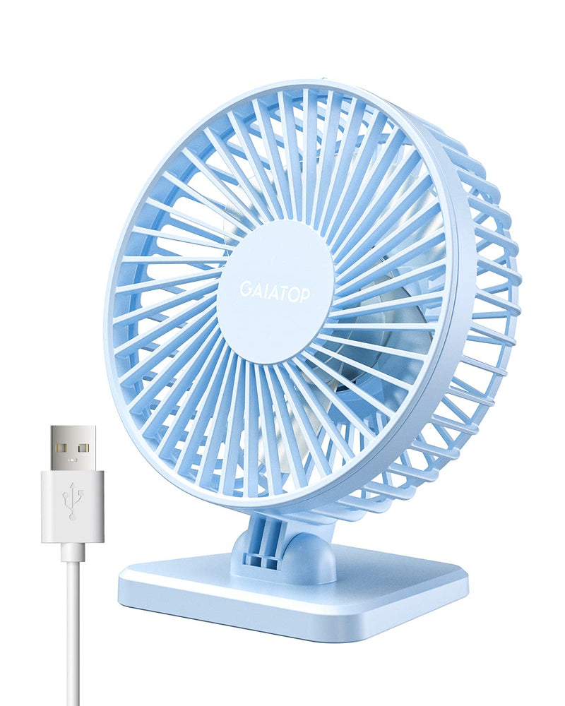 Gaiatop USB Desk Fan, Small But Powerful, Personal Portable Quiet 3 Speeds, Adjustment Mini Table Desktop for Better Cooling Home Office Car Indoor Outdoor Light blue