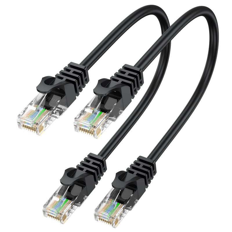 Cat6 Ethernet Cable 1FT 2-Pack, Short Patch Cable 1 Foot Cord (Cat 6 Cable, Internet RJ45 Cable, Network Cable) 10Gbps for Gaming, Patch Panel, Cable Management, Router, Modem Black-1FT