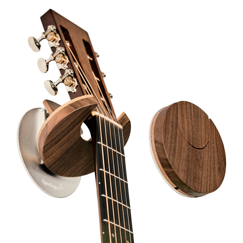 World’s Only Collapsible Guitar Hanger Wall Mount Bracket for Guitars & Basses - Patented Danish Design - Space Saving - Scratch Proof - Guitar Accessories, Wall Hooks for Hanging | Walnut Wood