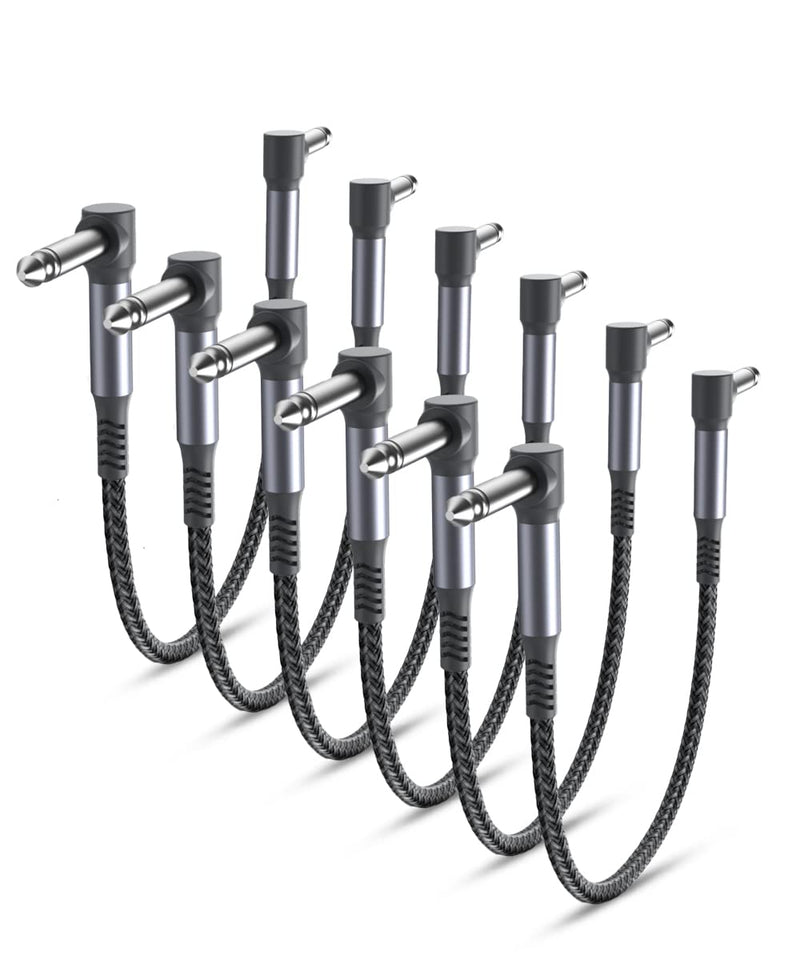 Elebase Guitar Patch Cables 12-Inch 6-Pack,6.35MM Effects Pedal Board Cord,1/4" Right-Angle Nylon Braided Instrument Audio Cable,Pedalboard Connector TS Wire for Amp/Amplifier,Mixer,Electric Bass 12 Inch/0.3M Grey