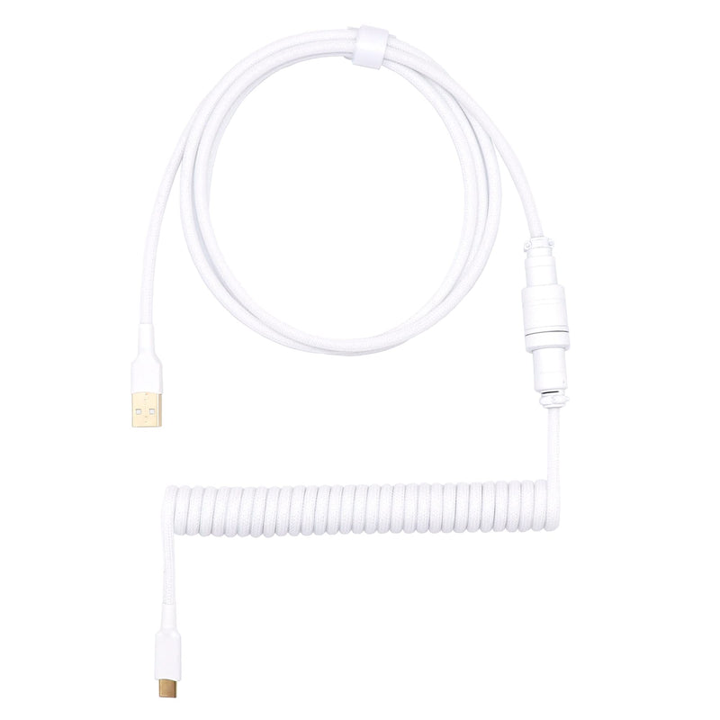 Kraken White Coiled Keyboard Cable - Artisan Coiled USB C Cable with Aviator Connector for Mechanical Gaming Keyboards (Pure White) COILED Pure White