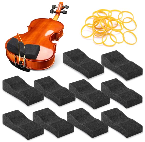 Facmogu 10PCS Foam Violin Shoulder Pad, Economy Sponge Violin Shoulder Pads for 3/4-1/2 Violin, Soft Violin Sponge Rest with Rubber Bands for Concerts & Party - Black