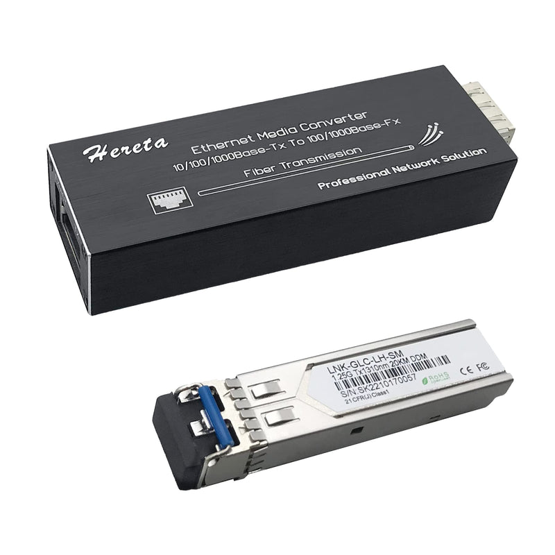 Gigabit Fiber Media Converter, Single Mode LC Fiber to Ethernet Converter for 10/100/1000Base-Tx to 100/1000Base-Fx with a SFP MMF 1310nm Module, SFP to RJ45, up to 20km