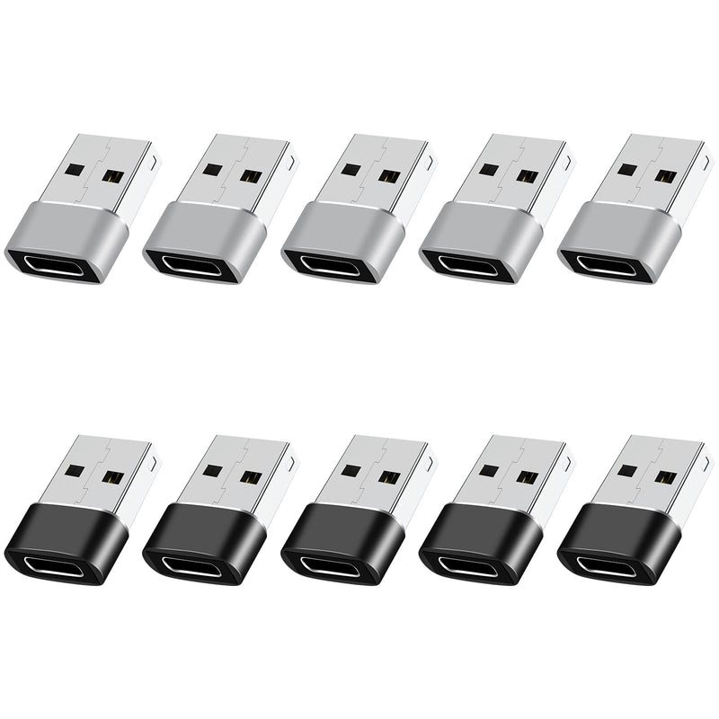 USB to USBC-C Adapter 10 Pack,USB to USB C Adapter,USB C Female to USB Male Adapter,USB A to USB C Adapter,USB C to USB Charger Converter OTG for iPhone 15/14/13 Pro,MacBook Pro,Laptop,PC Grey & Black