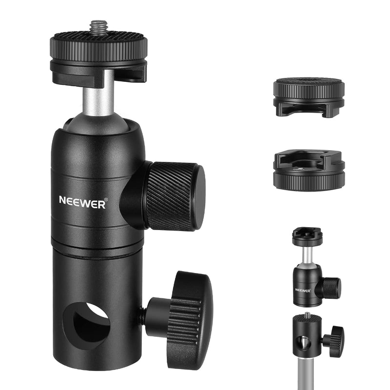 NEEWER Light Stand Mount Adapter with Cold Shoe and 1/4” Screw Mini Ball Head, Reversible Mounting Plate for Camera Monitor Ring Light, Fits Flat Head Light Stand/Boom arm/C Stand, Max. Load 22lb/10kg ST-GM06