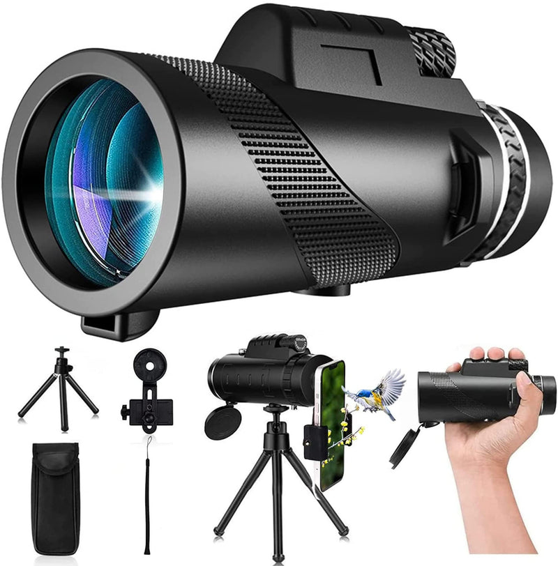 80x100 Monocular-Telescope High Powered for Smartphone Monoculars for Adults High Definition Monocular Telescope for Stargazing Hunting Wildlife Bird Watching Travel Camping Hiking Black-hu7