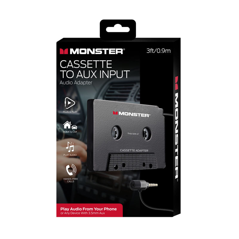 Monster Cassette to Aux Audio Adapter for Car, Compatible with Devices Featuring 3.5mm Aux Port, Music Playback, Hands-Free Calls, Xtreme Easy DIY Installation, Plug and Play
