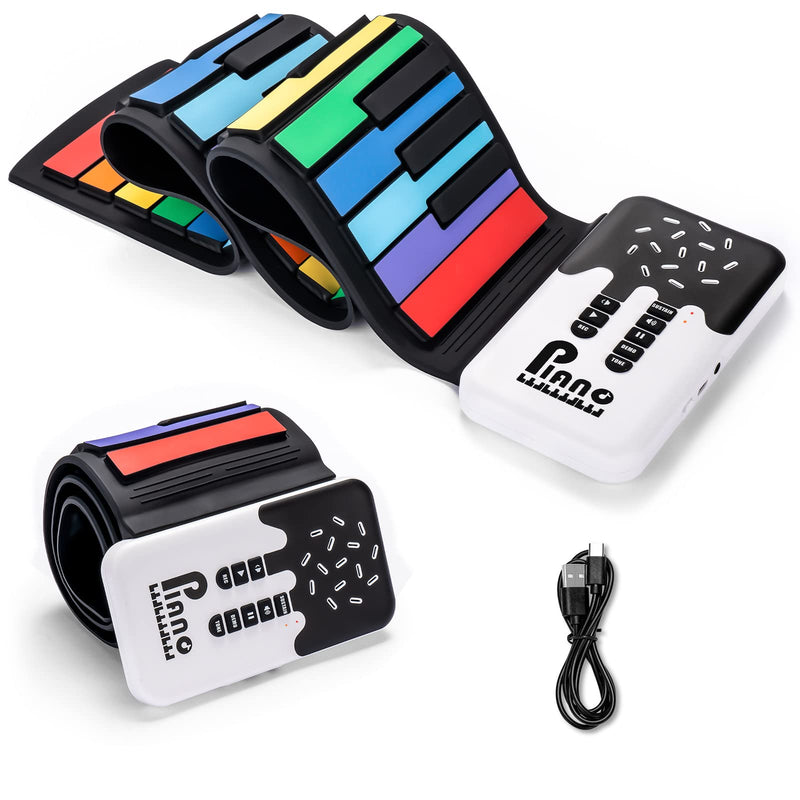 [AUSTRALIA] - 49 Key Roll Up Keyboard Piano, Portable Digital Electric Foldable Piano Keyboard, Rechargeable, 8 Tones, 6 Educational Demo Songs, for Beginners Gift (Rainbow) Rainbow 