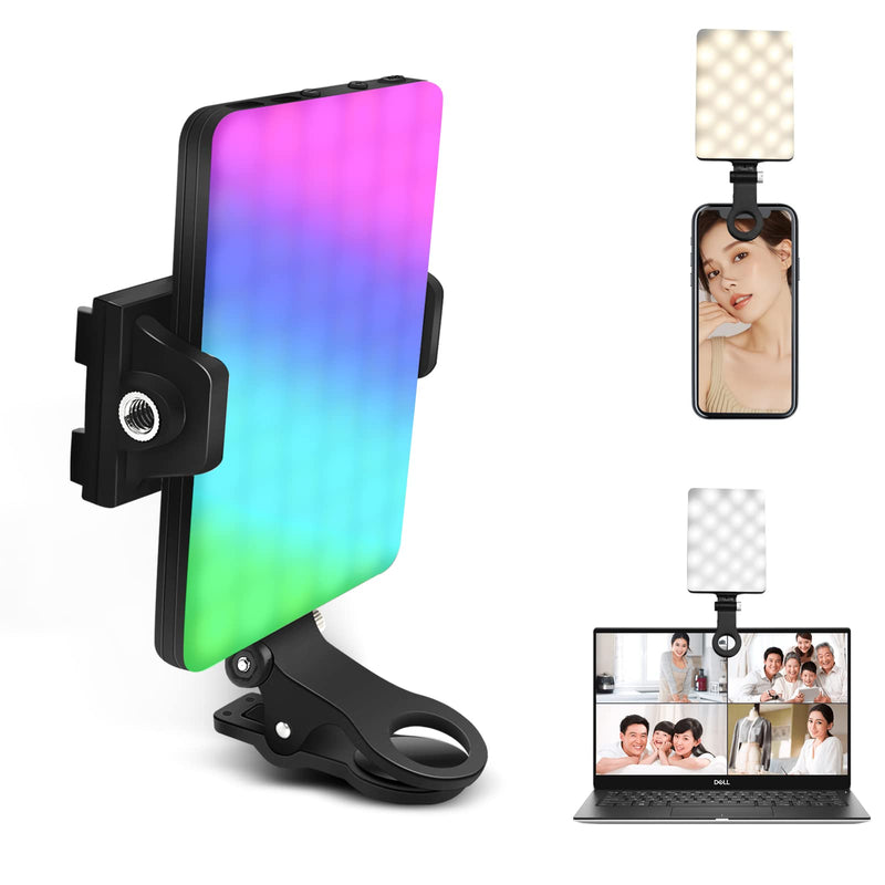 [AUSTRALIA] - GreatLPT RGB Phone Light Clip, Cell Phone Fill Light 360° Full Color CRI 95+ Dimmable 2500K-8500K, 2000mAh Rechargeable Phone Clip Light for Selfie, Makeup, Video Conference, TikTok 