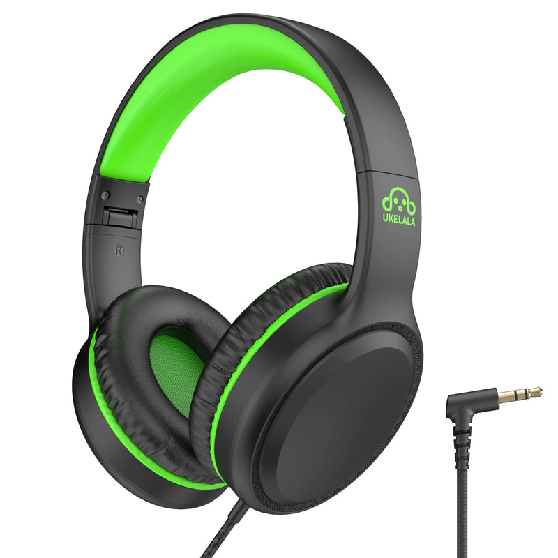 Green Wired Headphones for Boys Portable On Ear Youth Headphones for School Airplane Travel Lightweight Portable Compatible with Pad Computer Laptop for Adults Student Children Girls Kids Black/Green