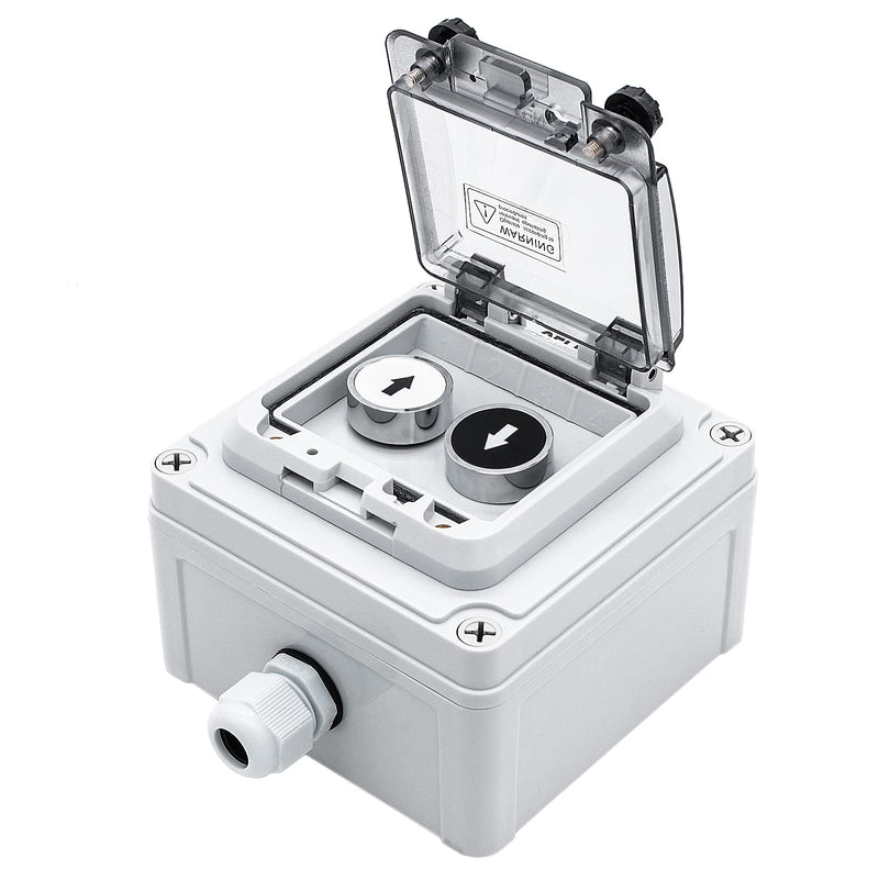 [AUSTRALIA] - IP67 Button Switch Outdoor Waterproof Box 2 Push Button White Up Black Down Button with Protective Cover Anti-misoperation Switch(AC/DC 6A-110V/3A-240V/2.5A-380V) 2 Buttons-White Up & Black Down Self-Resetting 
