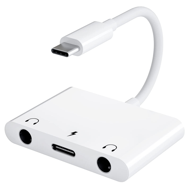 [AUSTRALIA] - USB C to 3.5mm Audio Adapter, 3 in 1 Aux to USB C Headphone Splitter Dual 3.5mm Audio Jack and PD 60W Fast Charging, Compatible for iPad Pro,Galaxy S22 S21/Note 20,Pixel 4 3 XL,Huawei,etc White 