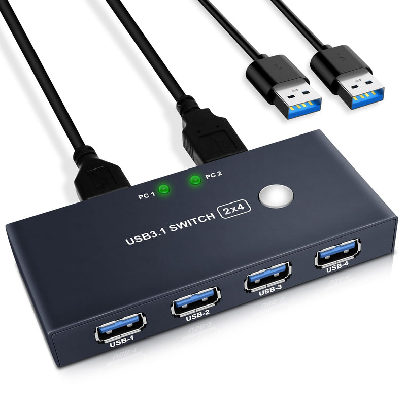 USB 3.0 Switch, USB Switcher 2 Computers Share 4 USB for PC Laptop Mouse Keyboard Printer Scanner, USB KVM Switch Selector Compatible with Windows, Mac, Linux USB 3.0