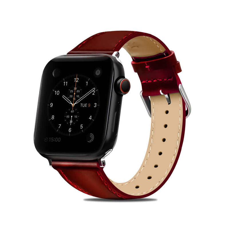 Compatible with Apple Watch Bands 49mm 45mm 44mm 42mm 41mm 40mm 38mm, Genuine Leather Accessories Replacement Wristband for iWatch Ultra2, Ultra, SE3 SE2 SE Series 9 8 7 6 5 4 3 2 1 Deepred 49/45/44/42mm