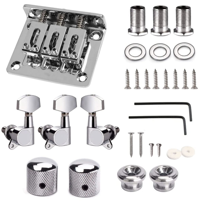 [AUSTRALIA] - Complete 3 String Box Guitar Replacement Part inclued Saddle Bridge Tuning Pegs Keys Control Knobs Strap Locks Screws Washers Chrome silver 