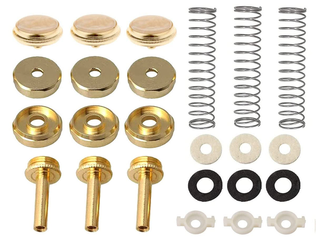 Trumpet Valve Sytem Replacement Parts include Trumpets Finger Buttons Valve Cap Piston Guides Spring Felt Washer Musical Instruments Accessories Set of 24pcs Gold