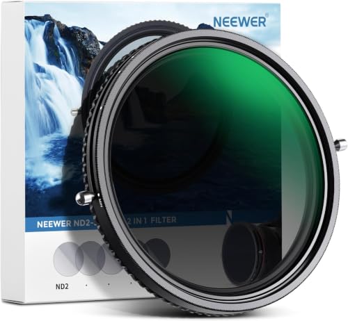 NEEWER 2 in 1 62mm Variable ND Filter ND2–ND32&CPL Filter(Circular Polarizer Filter) No X Cross/30 Layer Nano Coated/HD Optical Glass/Ultra Slim Aluminum Alloy Frame/Water Repellent/Scratch Resistant